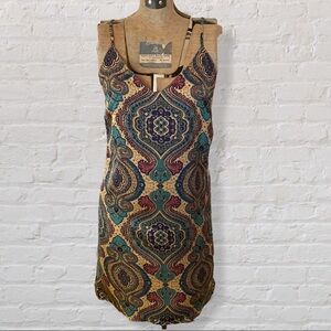 Mimi Chica Beige Teal Purple Paisley Satin Slip Chemise Nightie